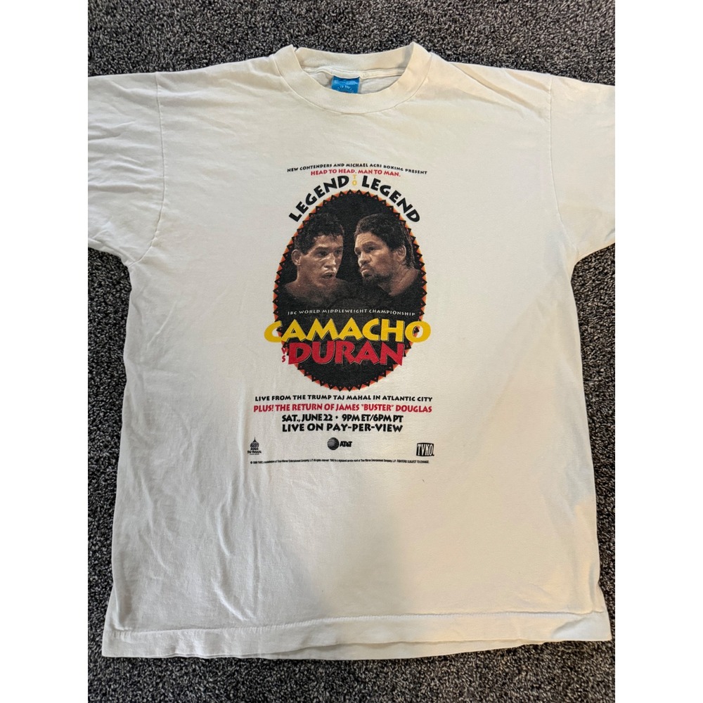 Vintage 1996 Camacho vs Duran Boxing T-Shirt Y2K Fruit of the Loom White Large